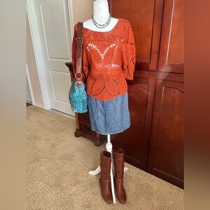 Rust Open Weave Sweater